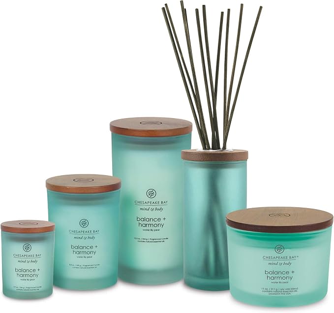 Chesapeake Bay Balance + Harmony Scented Candle Water Lily Pear Fragrance 50 Hours Burn Time Warm & Decorative Soy Wax Blend (Pack of 4)