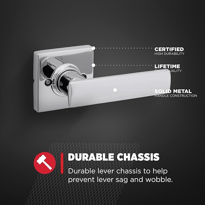 Kwikset Breton Dummy Door Handle, Single Sided Lever for Closets, French Double Doors, and Pantry, Polished Chrome Non-Turning Reversible Interior Push/Pull Lever