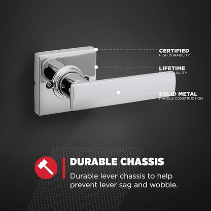 Kwikset Breton Dummy Door Handle, Single Sided Lever for Closets, French Double Doors, and Pantry, Polished Chrome Non-Turning Reversible Interior Push/Pull Lever