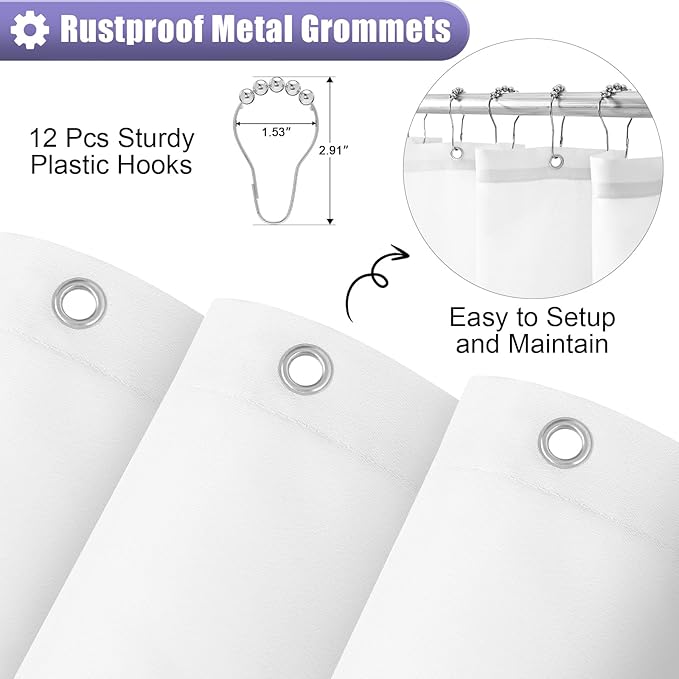 OLANLY Luxury Lavender and White Ombre Shower Curtain Sets with 12 Hooks, Waterproof and Washable Decorative Shower Curtains for Bathroom, 72x72 Inches