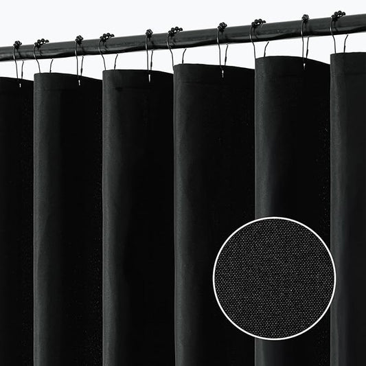 ANRODUO Black Extra Long Linen Shower Curtain, 108 Inch Long Heavy Duty Fabric Shower Curtain Set with 12 Metal Hooks, Waterproof Decor Machine Washable for Bathroom Bathtub Hotel, 72 x 108