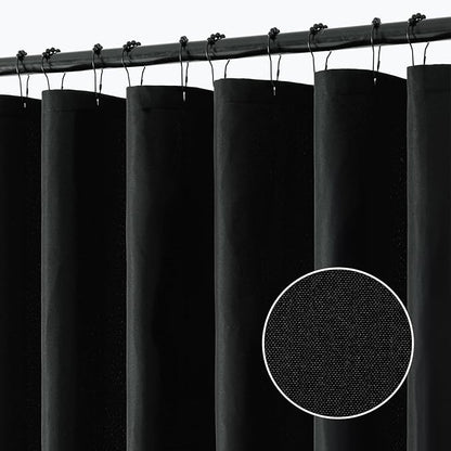 ANRODUO Black Extra Long Linen Fabric Shower Curtain Set - W72xL108 | Farmhouse Shower Curtain with 12 Metal Hooks, Waterproof Heavy Duty, Button Hole Design, Machine Washable for Bathroom