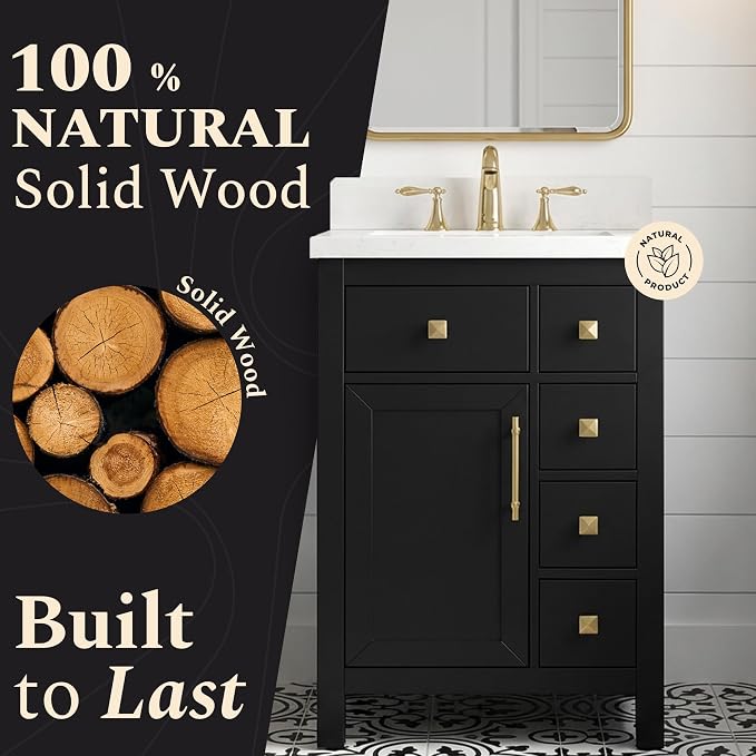 Lavanti Oakford 24 Inch Bathroom Vanity with Sink – Stylish Black Vanity Bathroom with Storage Cabinet – Modern Bathroom Vanities with Single Vanity Sink & Quartz Countertop