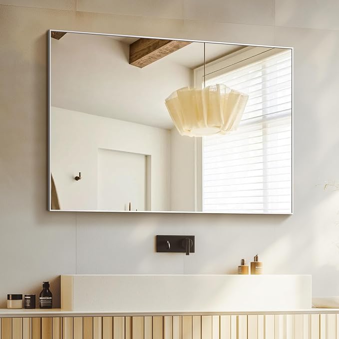 Bathroom Vanity Mirror for Wall, 30"x40" Bathroom Mirror for Over Sink | HD Shatterproof Glass, Rectangular Metal Frame, Horizontally or Vertically, Mirror for Bathroom, Living Room, Entryway,Silver
