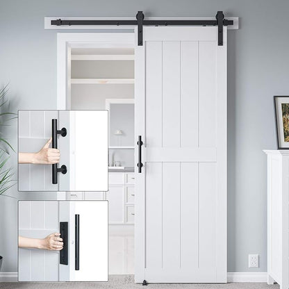 30in x 84in White MDF Sliding Barn Door, Pre-Drilled Holes Easy Assembly | 5ft Barn Door Hardware Kit & Handle Include, Solid Barn Door Slab Covered with Water-Proof PVC Surface, H-Frame