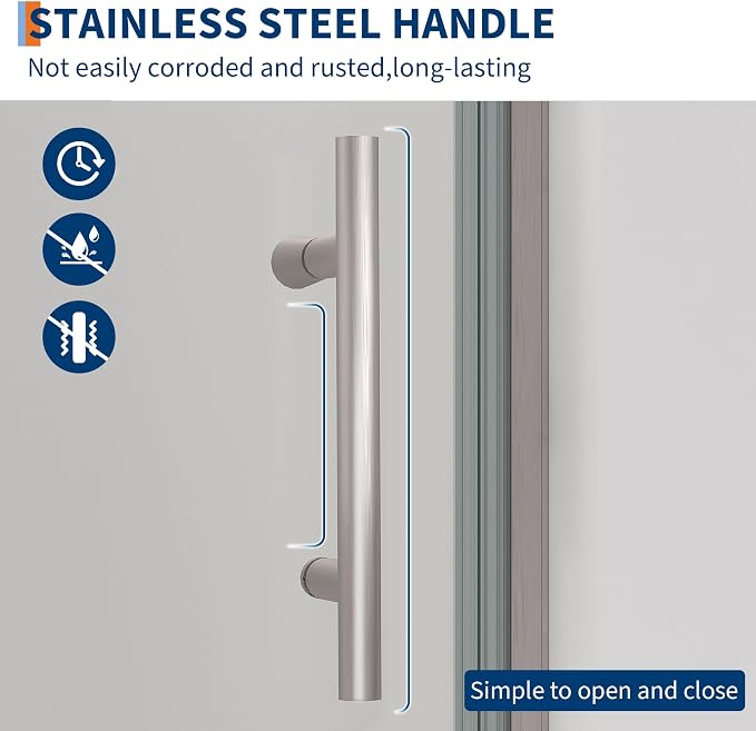Pivot Shower Door 34 × 72 Inch – Single Hinged Glass Shower Door with Aluminum Frame, 6mm Tempered Glass, Brushed Finish for Walk-in Shower
