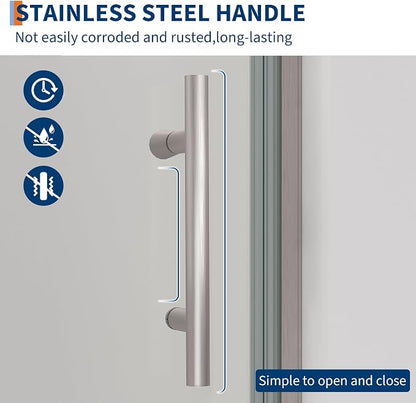 Pivot Shower Door 34 × 72 Inch – Single Hinged Glass Shower Door with Aluminum Frame, 6mm Tempered Glass, Brushed Finish for Walk-in Shower