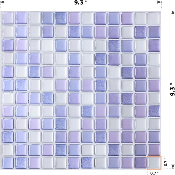 3D Mosaic Tile Sticker Removable Wallpaper Tile Purple, 3D Self Adhesive Wall Tiles Bathroom Wall Tiles for Kitchen Backsplash Purple, PVC Square Decorative Vinyl Decals, 4 Sheets