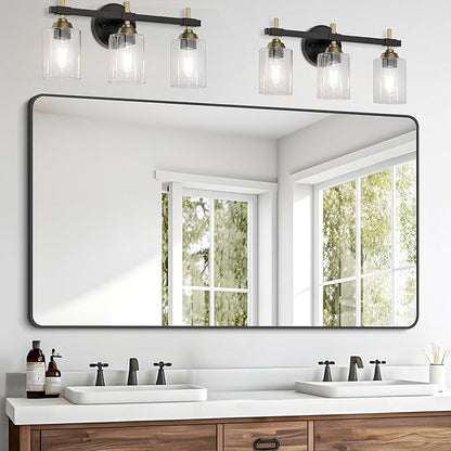 FORBATH Bathroom Mirror 30" x 55", Large Rectangular Wall Mirror with Black Aluminum Frame Rounded Corner, Wall Mounted Mirror for Bathroom Bedroom Entryway Living Room