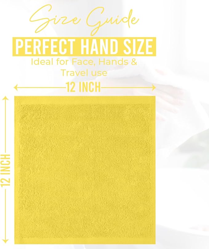 DAN RIVER 24 Pack Cotton Wash Cloths Set for Showering [12x12] Yellow | Lighter Weight, Quick to Dry, Super Soft & Absorbent Face Towels, Hotel Quality, Perfect for Bathroom, Gym, Spa
