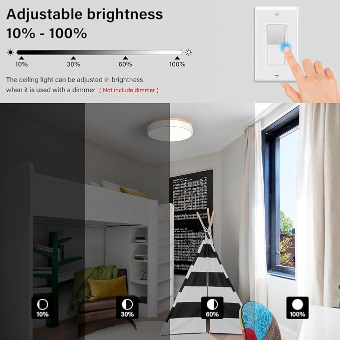Dimmable Wood Oak Ceiling Light Fixture Modern White LED Flush Mount Ceiling Light 5CCT Minimalist Circle Close to Lighting Fixture for Bedroom Kitchen Bathroom Laundry Room 11.81 Inch