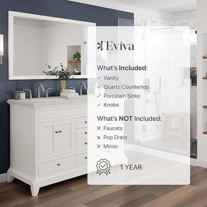 Eviva Elite Stamford 48 in. White Double Sink Bath Vanity with Carrara Quartz Top