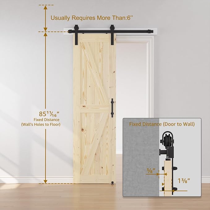 SMARTSTANDARD 28in x 84in Sliding Barn Door with 5ft Barn Door Hardware Kit Included, Unfinished Solid Spruce Wood Door, Assembly Required, DIY, Stainable, Natural | Unfinished Solid Spruce Wood Door, Assembly Required, DIY, Stainable, Natural