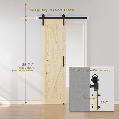 SMARTSTANDARD 28in x 84in Sliding Barn Door with 5ft Barn Door Hardware Kit Included, Unfinished Solid Spruce Wood Door, Assembly Required, DIY, Stainable, Natural | Unfinished Solid Spruce Wood Door, Assembly Required, DIY, Stainable, Natural