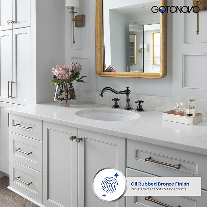 gotonovo 3 Hole Widespread Bathroom Sink Faucet Double Cross Handle Mixer Tap Faucet for Bathroom Sink Vanity Faucet Deck Mount Basin Hot Cold Water Matching Pop Up Drain Oil Rubbed Bronze