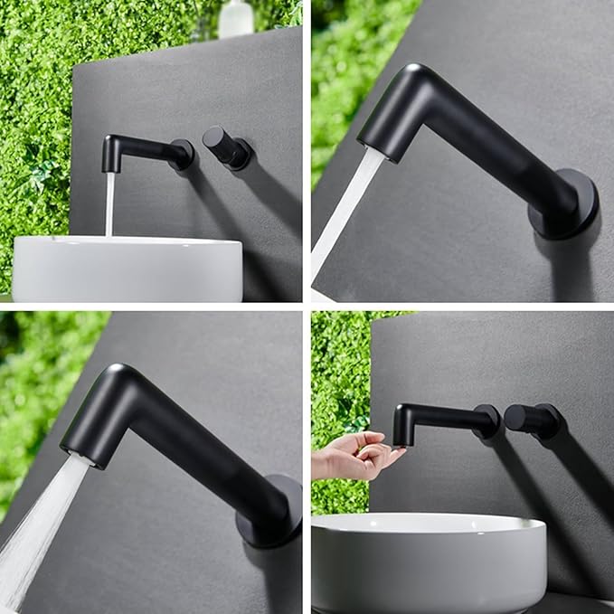 BiaoTeng Concealed Wall Mounted Bathroom Faucet Single Handle Black 2 Functions Hot and Cold Bathroom Vanity for Wall Mounted Faucet Brass