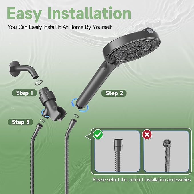 Filtered Shower Head, 6 Inch High Pressure Handheld Shower Filter Head for Hard Water, 6 Spray Modes Water Softener Showerhead with Hose and Shower Arm Bracket, Dark Grey