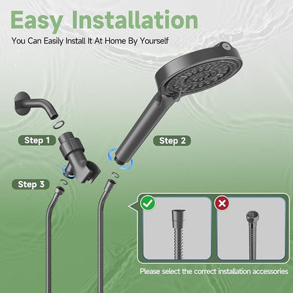Filtered Shower Head, 6 Inch High Pressure Handheld Shower Filter Head for Hard Water, 6 Spray Modes Water Softener Showerhead with Hose and Shower Arm Bracket, Dark Grey