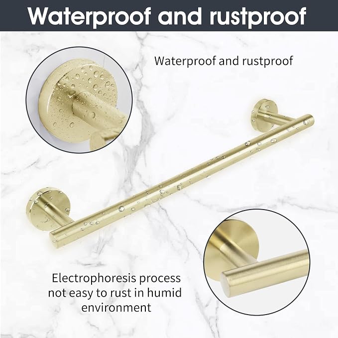10 Piece Brushed Gold Bathroom Hardware Set, Towel bar Set for Bathroom | 24 inch Silver Towel bar, Bathroom Towel Rack, Towel Ring, Toilet Paper Holder, Towel Hook, Bathroom Accessories Set