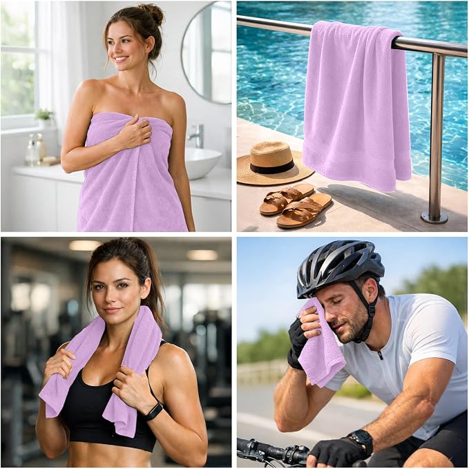 DAN RIVER 8 Piece Luxury Bath Towels for Bathroom, Towel Set, Lavendar | 2 Bath towels, 2 Hand towels, and 4 Wash Cloths, 600 GSM 100% Ring Spun Cotton, Highly Absorbent, Gym, Hotel, guest, and Spa