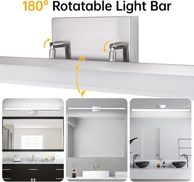 48 inch Bathroom Vanity Light, LED Modern Bathroom Light Fixtures Over Mirror, Dimmable 46W 5000K Cool White Vanity Lighting Fixture, Brushed Nickel Adjustable Vanity Light Bar-UL Certified