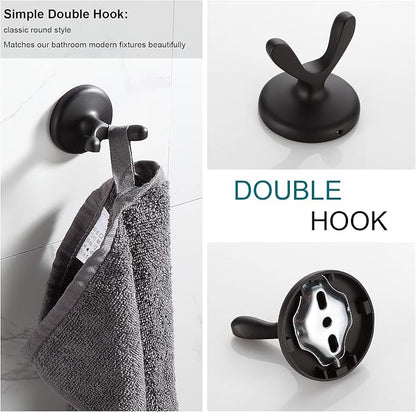 BGL Bathroom Accessory Set, Matte Black Adjustable Expandable Towel Bar 4-Piece Bathroom Hardware Set Wall Mounted Robe Hook Toilet Paper Holder Towel Ring Towel Bar