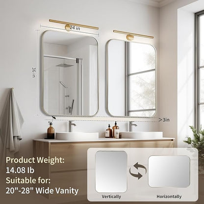 Brushed Nickel Mirror, 24x36 Inch Brushed Nickel Rectangle Mirror, Aluminum Alloy Framed Vanity Mirror, Rounded Rectangle Bathroom Mirror for Over Sink, Anti-Rust