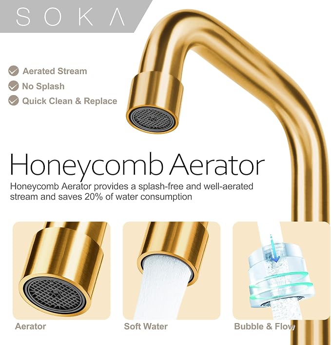 SOKA Centerset Bathroom Faucet 2 Handles 4 Inch Commercial Hand Sink Touch Faucets 3 Hole Bathroom Sink Faucet Gooseneck, Gold