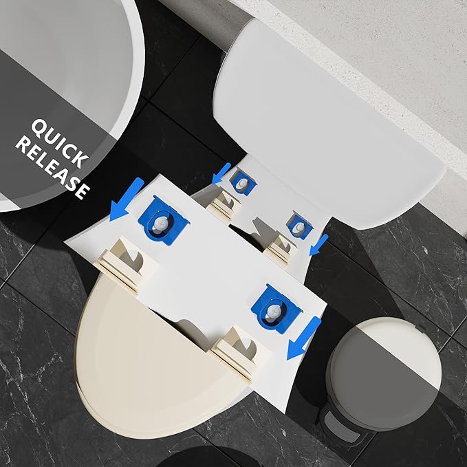 Angol Shiold Quiet-Close Molded Wood Toilet Seat with Non-Slip Adjustable Hinges, Anti-Pinch Bumpers, Easy Install & Clean（Biscuit, Elongated 18.5''）