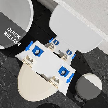Angol Shiold Quiet-Close Molded Wood Toilet Seat with Non-Slip Adjustable Hinges, Anti-Pinch Bumpers, Easy Install & Clean（Biscuit, Elongated 18.5''）