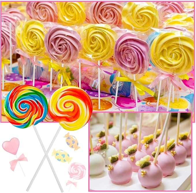 300Pcs Cake Pop Sticks and Wrappers, 6IN Cake Pop Sticks with Ties for Lollipops, Chocolates Cookies, Candies