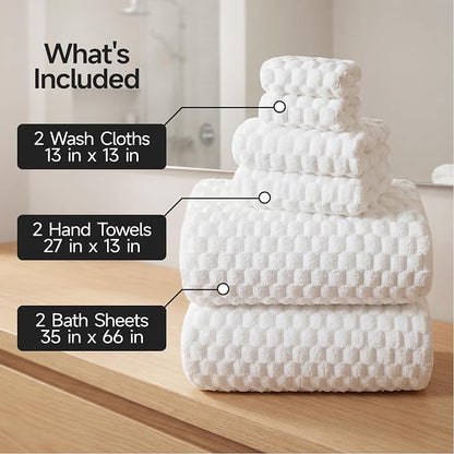 REDKISS White Microfiber Towels Set of 6-35x70 Inches Oversized Bath Sheets, Extra Large Bath Towels Set of 6 for Adults, Super Soft Quick Dry Lint Free Absorbent Waffle Microfiber Shower Towels