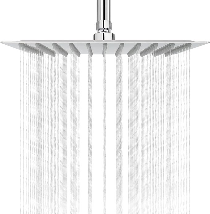 NearMoon Rain Shower Head, High Flow Stainless Steel Square Rainfall Shower, High Pressure Design, Awesome Shower Experience Even At Low Water Flow (10 Inch, Chrome Finish)