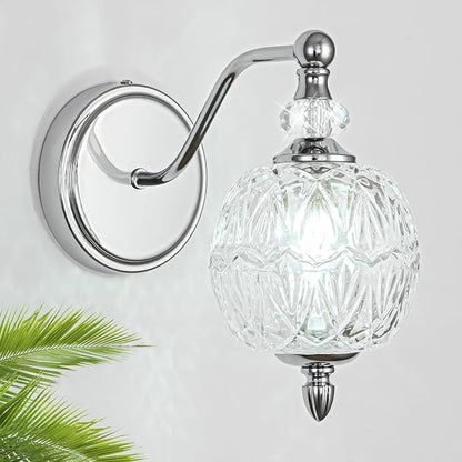 1 Piece Brushed Chrome Wall Sconce, 1-Light Mid Century Modern Brushed Chrome Finish Wall Sconce with Globe Glass Shade, Modern Light for Bathroom, Bedroom, Living Room,Powder Room