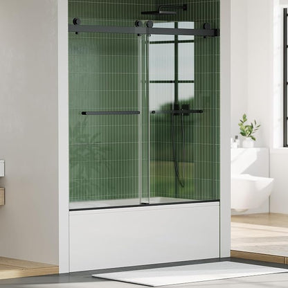 56"-60" W x 59" H Double Sliding Shower Door, Frameless Bypass Bathroom Door with 1/4"(6mm) Tempered Glass,Matte Black Finish for Walk-in Shower