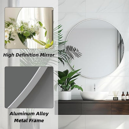 Round White Mirror 26 Inch, Matte White Metal Frame, Circle Mirror | Circular Wall Mounted Mirrors for Bathroom, Living Room, Bedroom, Entryway, Hallway, Dining Room, Wall Decor, Thin Frame