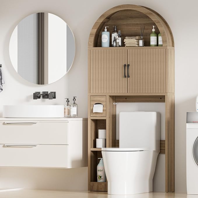 Spurgehom Over Toilet Storage Cabinet, Bathroom Arch Organizer,Wood | Freestanding Arch Bathroom Cabinet with Anti-Tipping Safety Kit, Space-Saving Toilet Storage Shelf, Toiletries Organization.