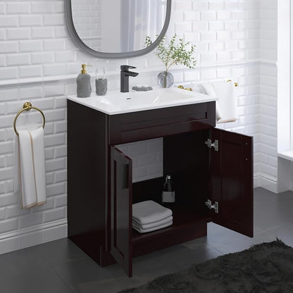 30" Espresso Shaker Bathroom Vanity Base – Ready-to-Assemble Sink Cabinet, Freestanding Bathroom Vanity Base Only, No Top or Sink