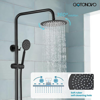 gotonovo Outdoor Shower Kit SUS304 Stainless Steel Matte Black | Outside Shower Fixtures,8’’ Rain Head with Handheld Sprayer,Swivel Tub Spout,Indoor/Outdoor,Poolside,Backyard,Garden,Beach