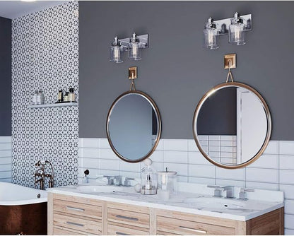 Progress Lighting P300046-009 Calhoun Collection Clear Glass Farmhouse Bath Vanity Light, 2-Light, Brushed Nickel