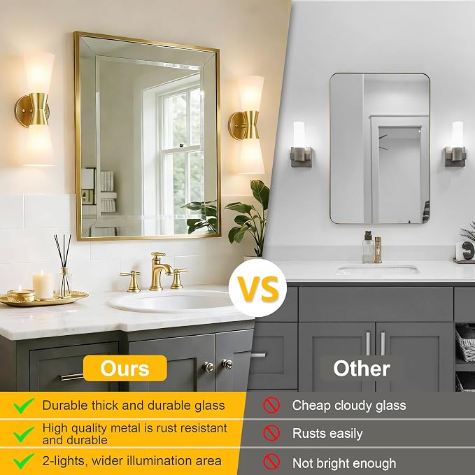 Bathroom Wall Sconce, Modern Indoor Vanity Light Fixtures 15", Up Down Lighting, Wall Mount Lamp for Living Room Bedroom Hallway Stairway Fireplace Mirror E26 Base 1PC White&Gold