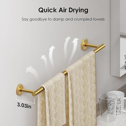 FORIOUS Bathroom Accessories, 5-Piece Bathroom Hardware Set - 24" Towel Bar | Brushed Gold | Towel Hooks, Towel Racks for Bathroom, Toilet Paper Holder With Shelf & Towel Ring | SUS304 Stainless Steel