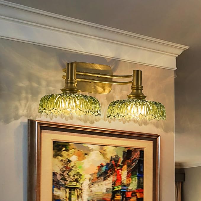 Vintage Green Vanity Lights 2-Light Bathroom Lighting Wall Sconces Over Mirror Picture Wall Light for Bedroom Hallway