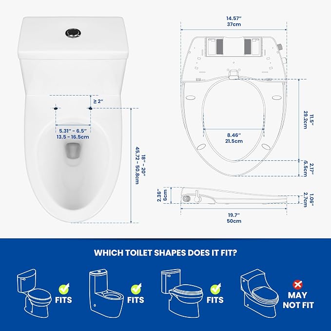London Sunshine Elongated Bidet Toilet Seat, Non-Electric Dual Nozzle Bidet Seat with Soft Close Lid, Adjustable Water Pressure, Front & Rear Wash, Self-Rinse Nozzle, No Outlet Required