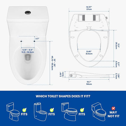 London Sunshine Elongated Bidet Toilet Seat, Non-Electric Dual Nozzle Bidet Seat with Soft Close Lid, Adjustable Water Pressure, Front & Rear Wash, Self-Rinse Nozzle, No Outlet Required