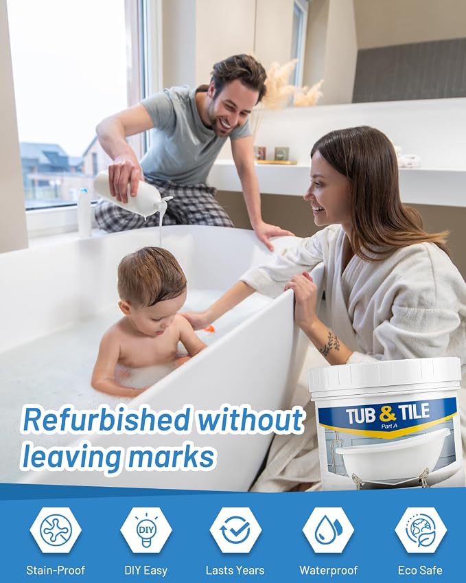 Tub and Tile Paint Refinishing Kit, 36oz Bathtub Refinishing Kit White with Tools and Hardener, Semi-Gloss White Tub Paint for Bathtub, Sink, Low Odor and Easy to Use