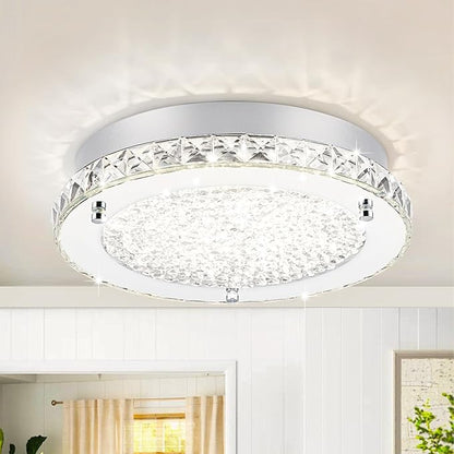 Flush Mount Crystal Ceiling Light Modern LED Ceiling Light Fixture Flush Mount 13 Inch Kitchen Ceiling Light for Bedroom, Laundry Room, Hallway, Balcony, Dimmable 3000K/4000K/5000K