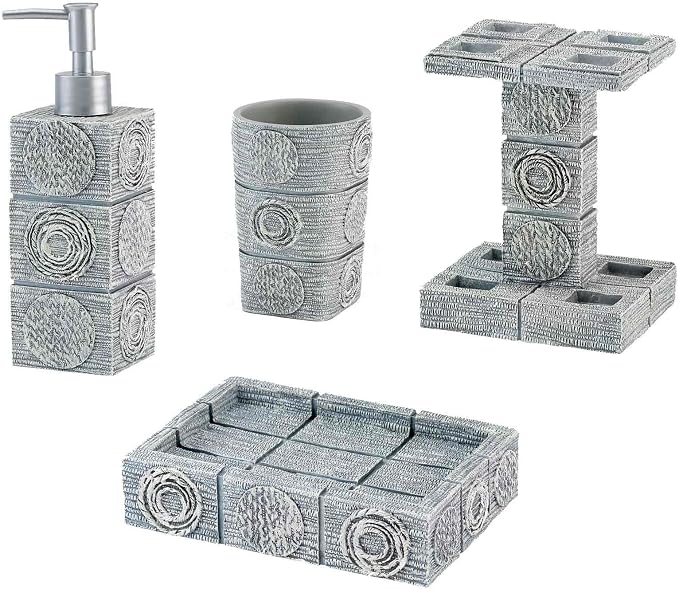 Avanti Linens - Accessory Set, Resin Tumbler, Toothbrush Holder, Soap Dish & Lotion Pump, Durable Bath Decor (Galaxy Collection, Silver)