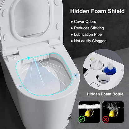Luxury Smart Toilet with Heated Seat & Instant Warm Water | Remote Control Bidet,Hidden Foam Shield,Air Purification,One Piece Tankless Toilet with ADA Comfort Height,LED Display