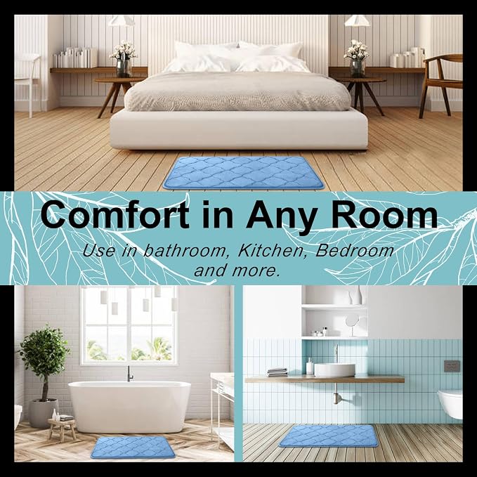 OLANLY Memory Foam Bath Mat Rug 30x20, Ultra Soft and Absorbent Bathroom Rugs, Non-Slip, Comfortable, Machine Washable Bath Carpet for Bathroom Floor, Tub, Shower and Home Decor Accessories, Blue